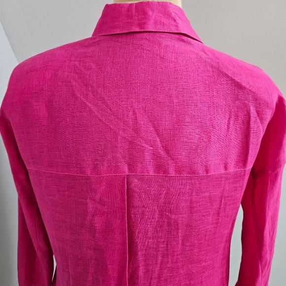 Baird Irish Handkerchief Linen Vibrant Fuchsia Barbie Pink Long Sleeve Top M - Picture 7 of 11